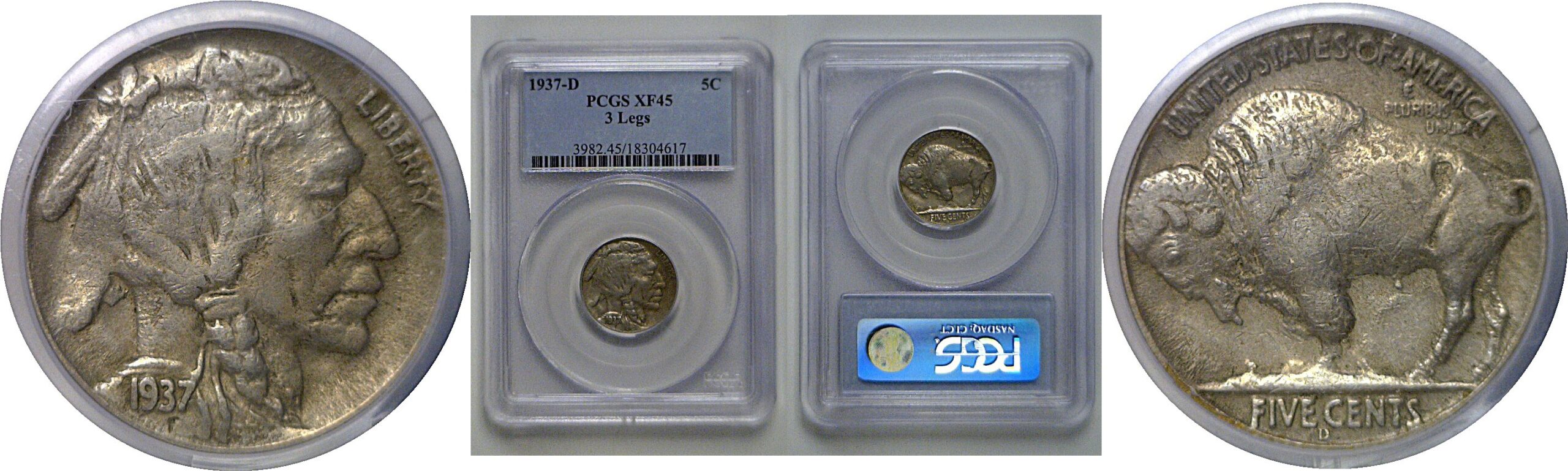 1937-D 3 Legs   Buffalo Nickel   PCGS XF-45