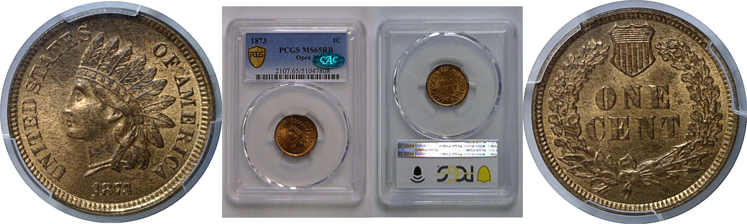 1873 Indian Head Cent    PCGS MS-65 RB  CAC