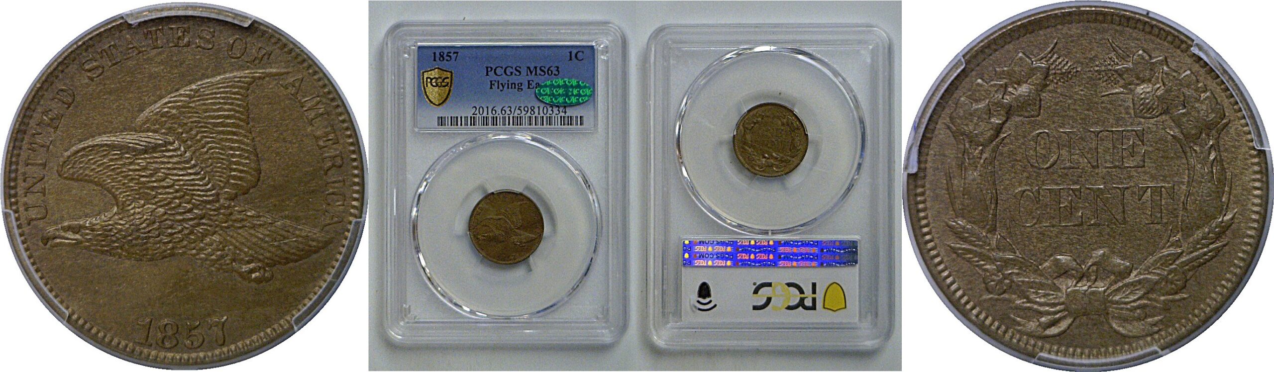 1857 Flying Eagle Cent   PCGS MS-63  CAC