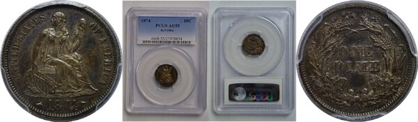 1874 Seated Liberty Dime   PCGS AU-55