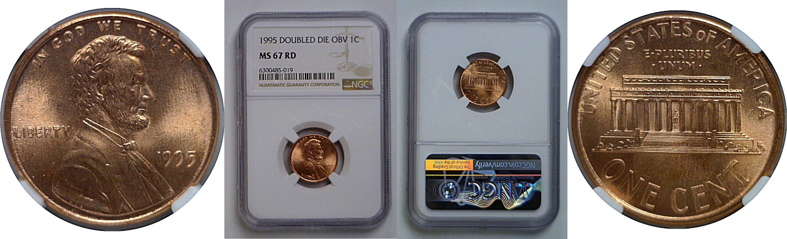 1995 Doubled Die Obverse  Lincoln Cent   NGC MS-67 RD