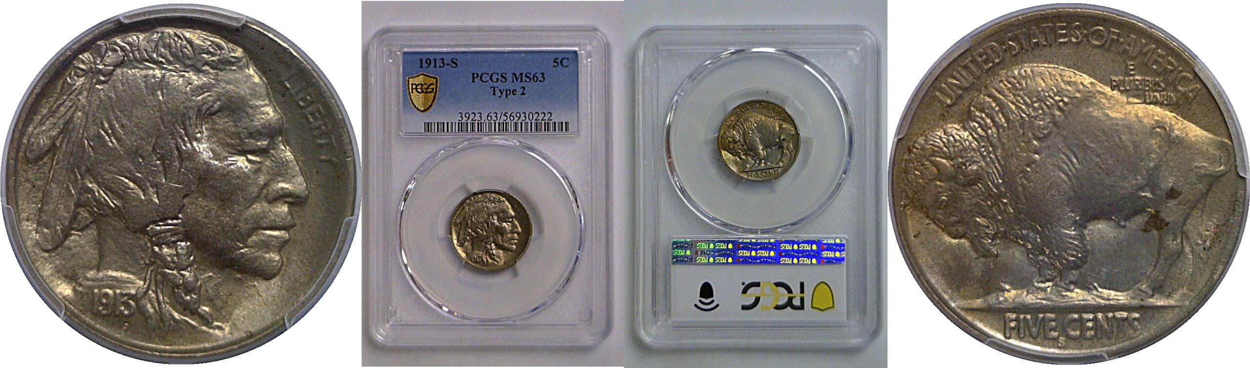 1913-S T-2  Buffalo Nickel   PCGS MS-63
