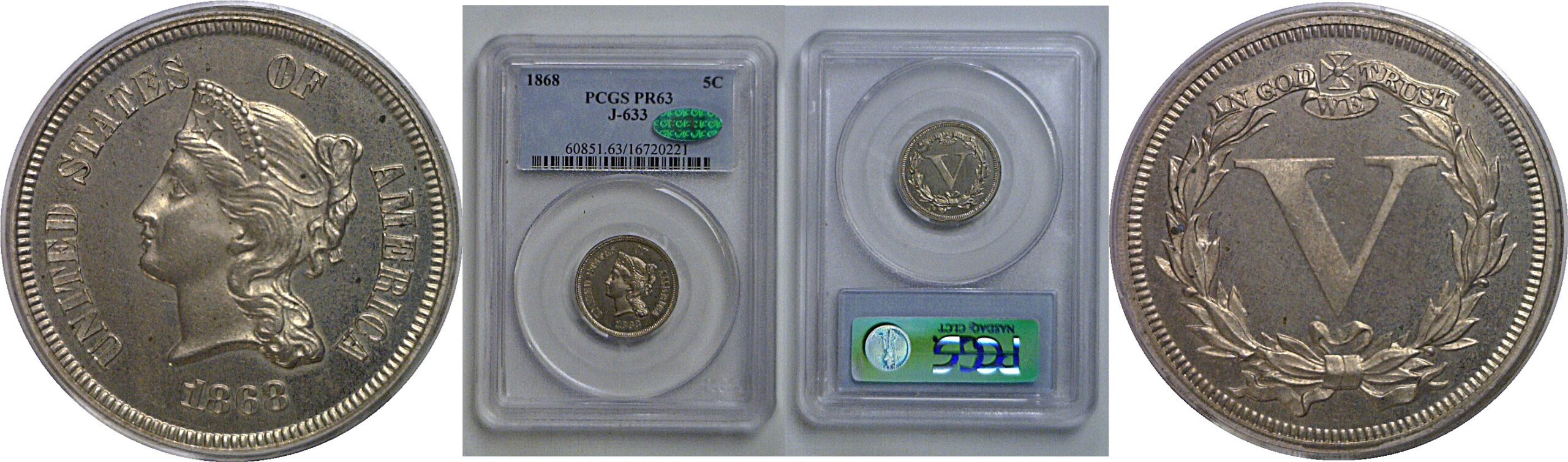 1868 Nickel Pattern  Judd-633   PCGS PR-63 CAC