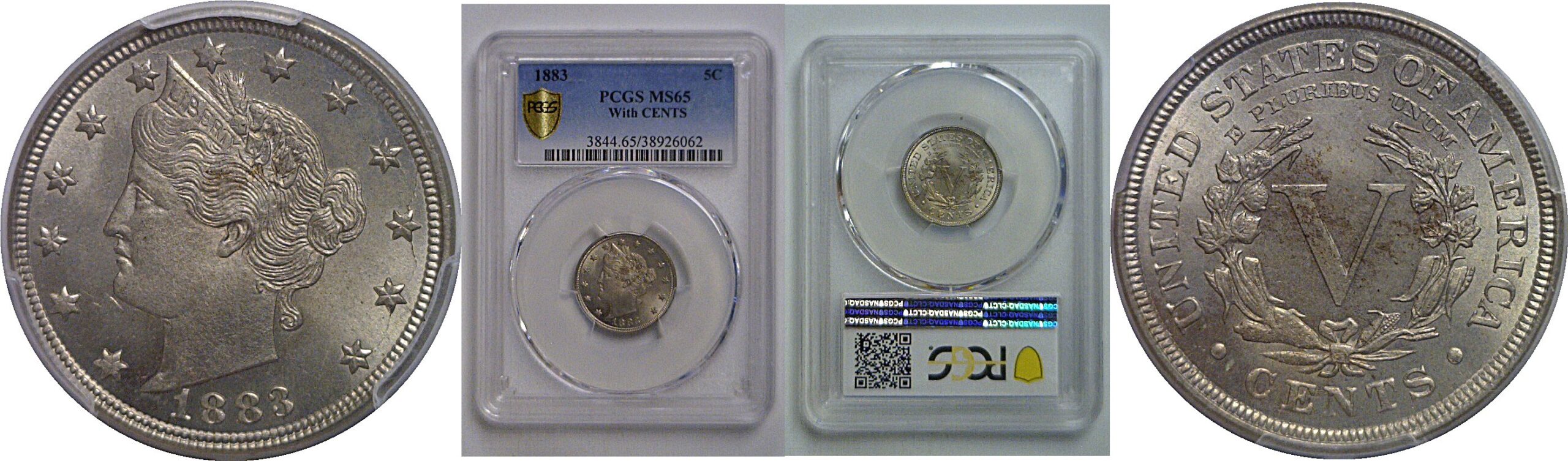 1883 With CENTS  Liberty Nickel   PCGS MS-65