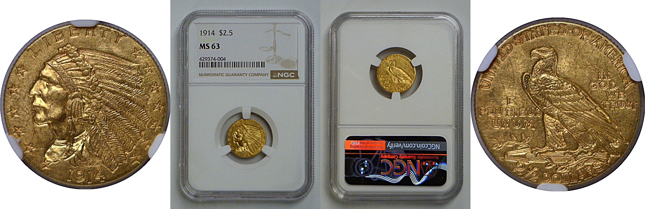 1914 $2 1/2 Indian   NGC MS-63