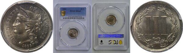 1866 Nickel Three Cent   PCGS MS-65