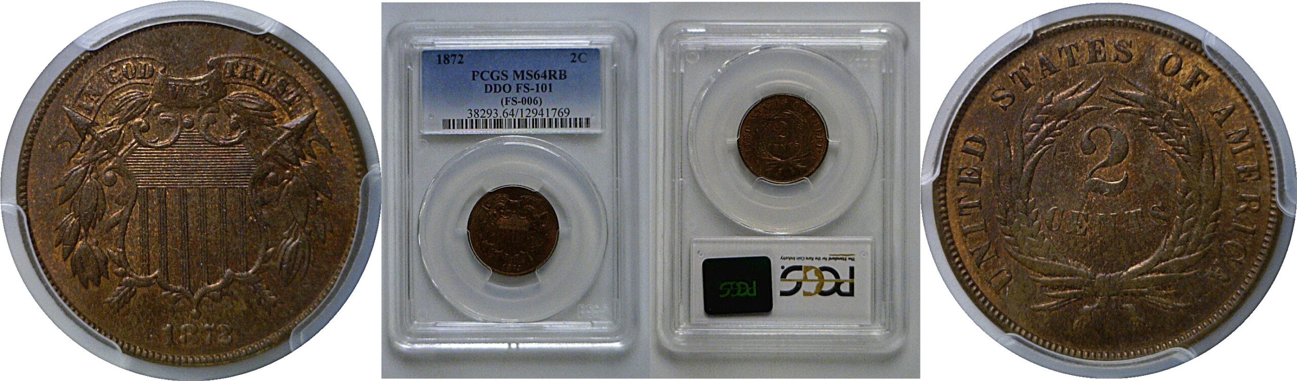 1872 Two Cent Piece   PCGS MS-64 RB