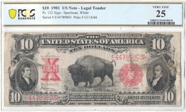 1901 $10 Legal Tender Fr-122 PCGS VF-25 - Image 2