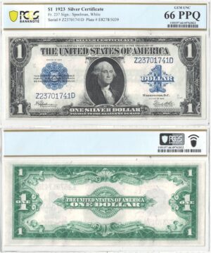 1923 $1 Silver Certificate Fr-237 PCGS Gem 66 PPQ