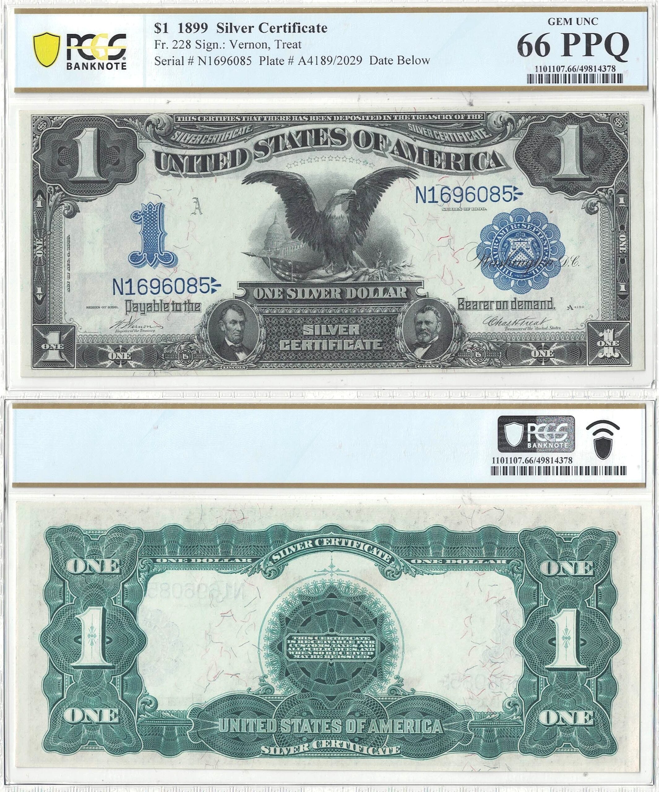 1899 $1 Silver Certificate Fr-228 PCGS Gem CU-66 PPQ
