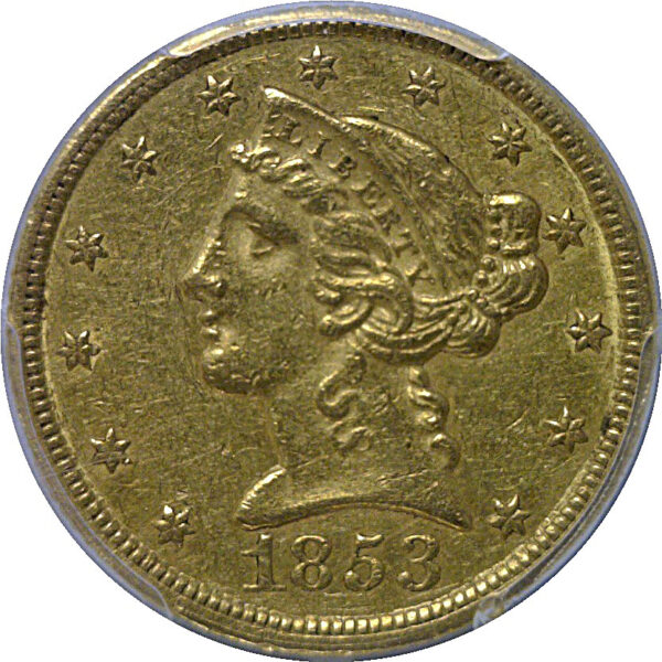 1853-C $5 Liberty   PCGS AU-53  CAC - Image 2
