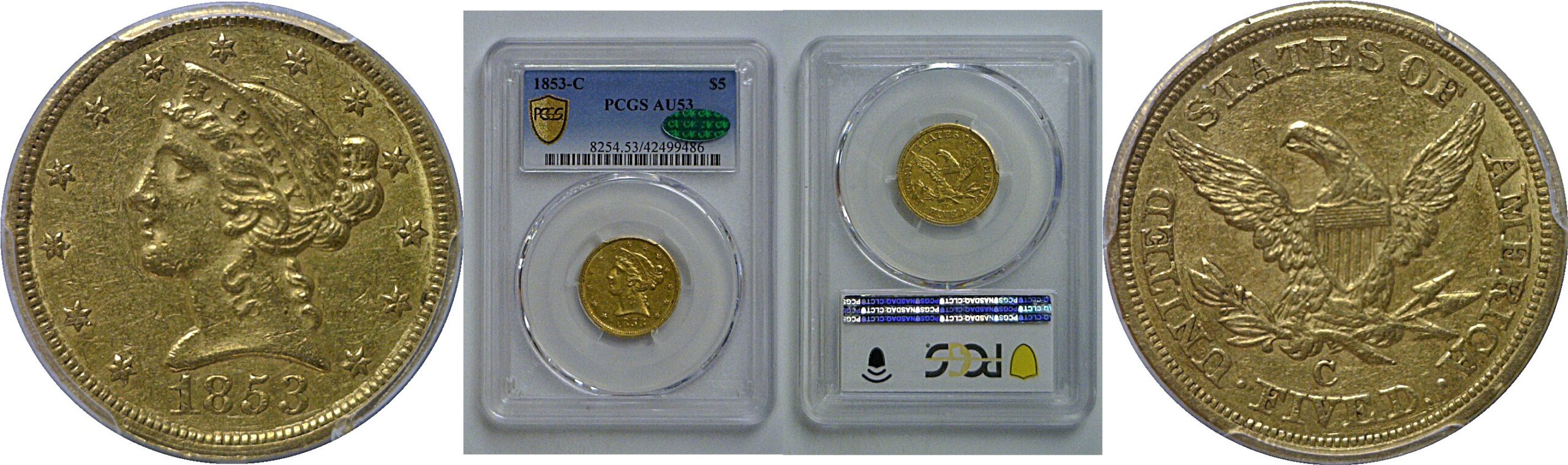 1853-C $5 Liberty   PCGS AU-53  CAC