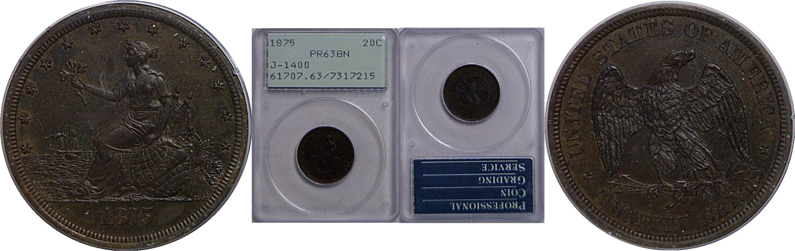 1875 Twenty Cent Pattern  Judd-1400   PCGS PR-63 BN