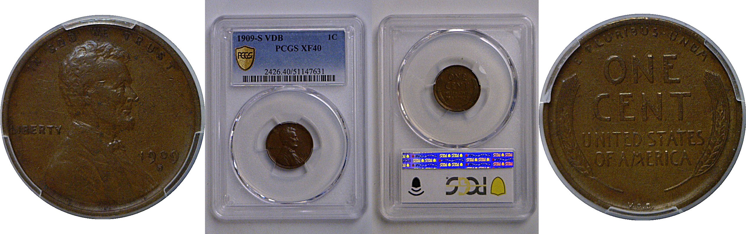 1909-S VDB Lincoln Cent   PCGS XF-40
