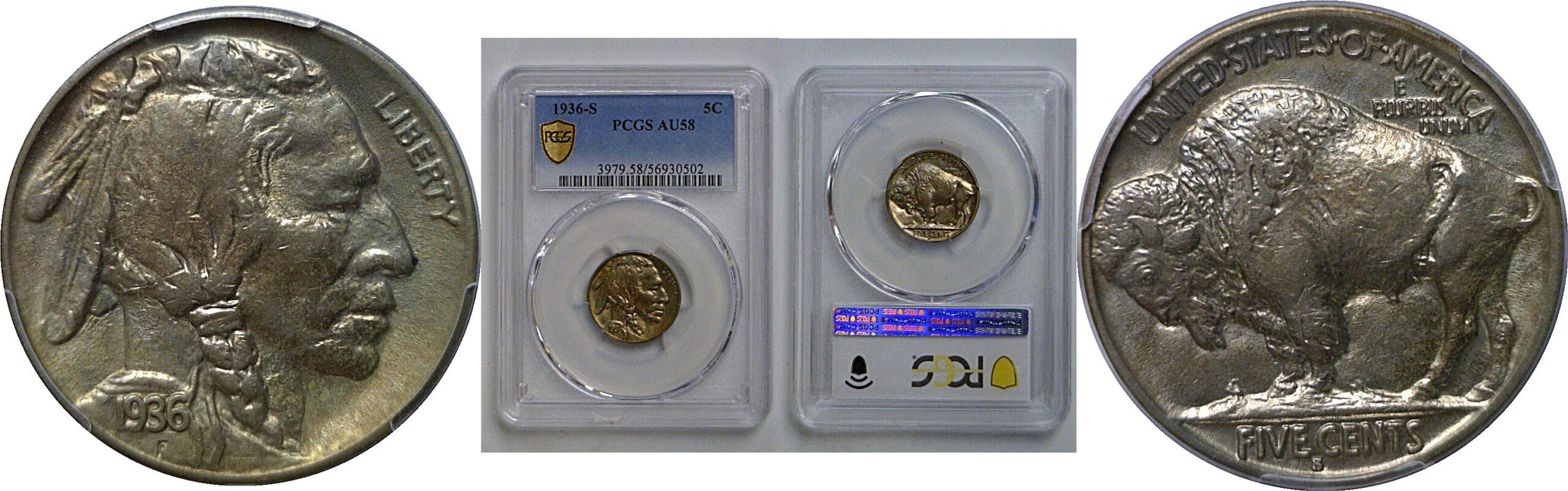 1936-S Buffalo Nickel   PCGS AU-58