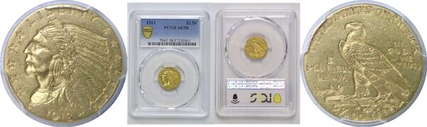 1913 $2 1/2 Indian   PCGS AU-58