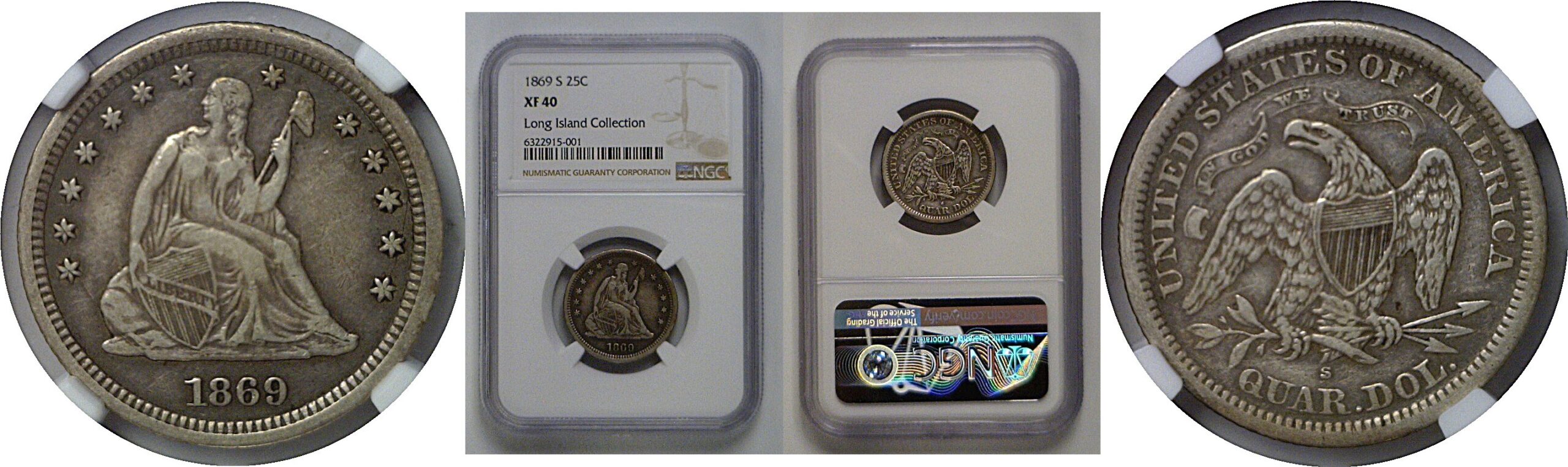1869-S Seated Liberty Quarter   NGC XF-40