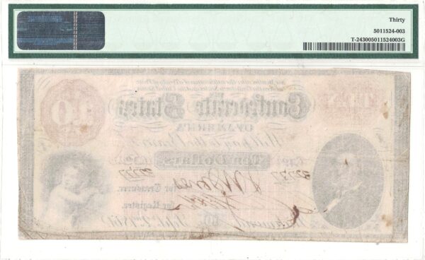 1861 $10 Confederate Note T-24 PMG VF-30 - Image 3