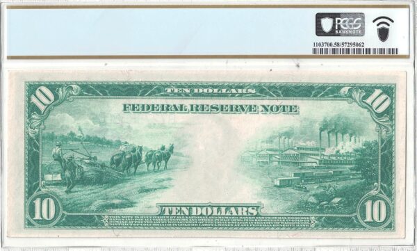 1914 $10 Federal Reserve Note Fr-911c PCGS AU-58 - Image 3