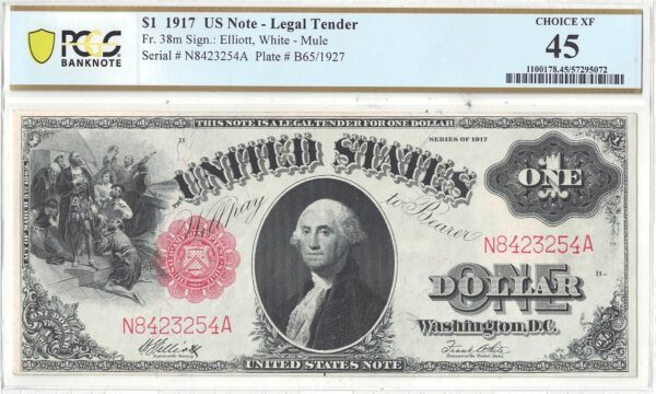 1917 $1 Legal Tender Fr-38m PCGS XF-45 - Image 2