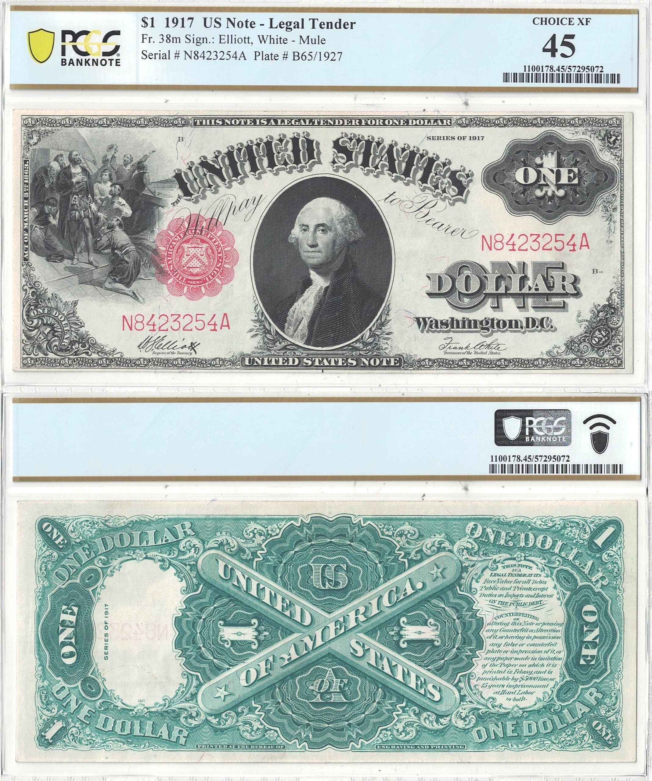 1917 $1 Legal Tender Fr-38m PCGS XF-45