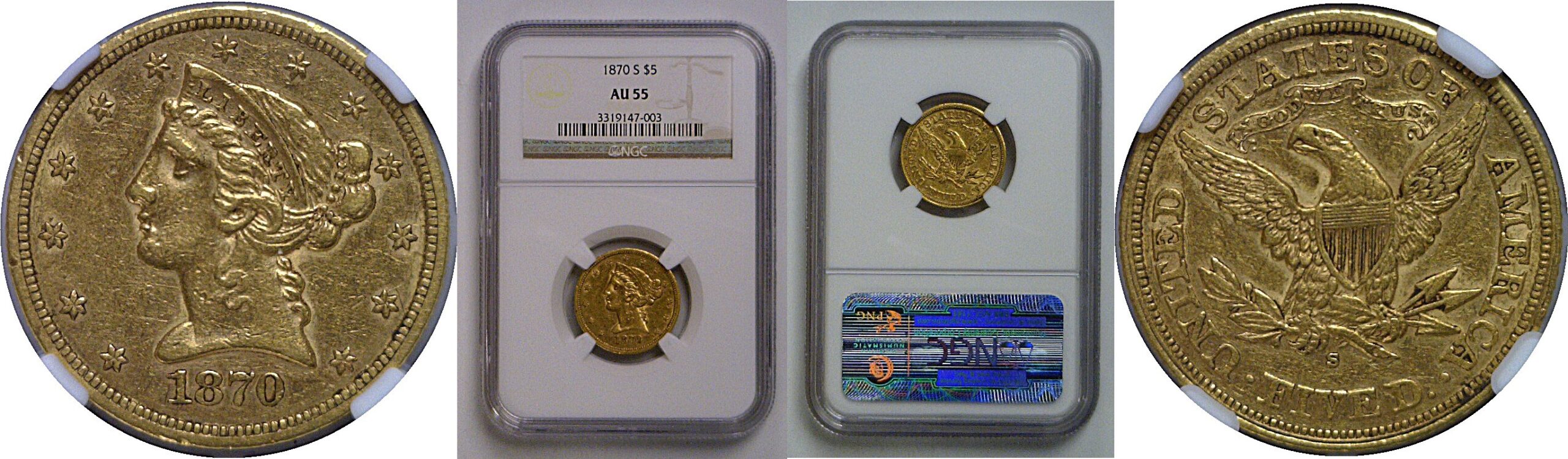 1870-S $5 Liberty   NGC AU-55