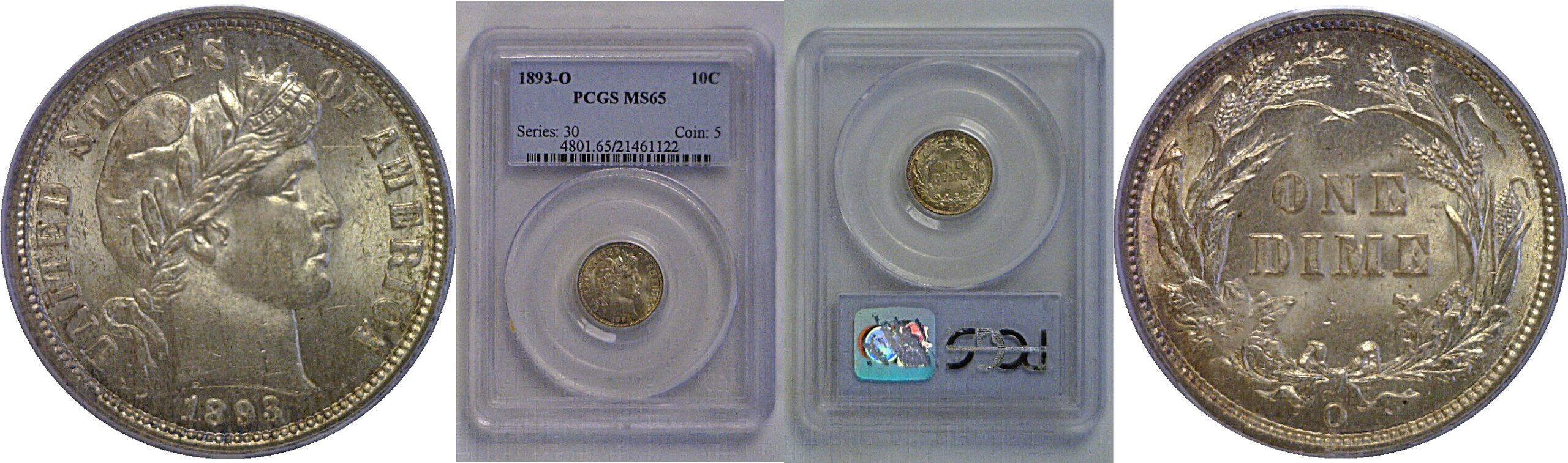 1893-O Barber Dime   PCGS MS-65