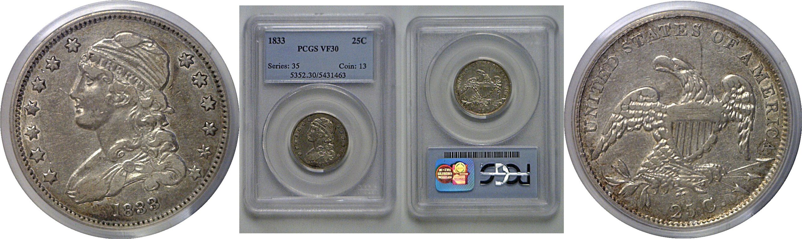 1833 Bust Quarter   PCGS VF-30