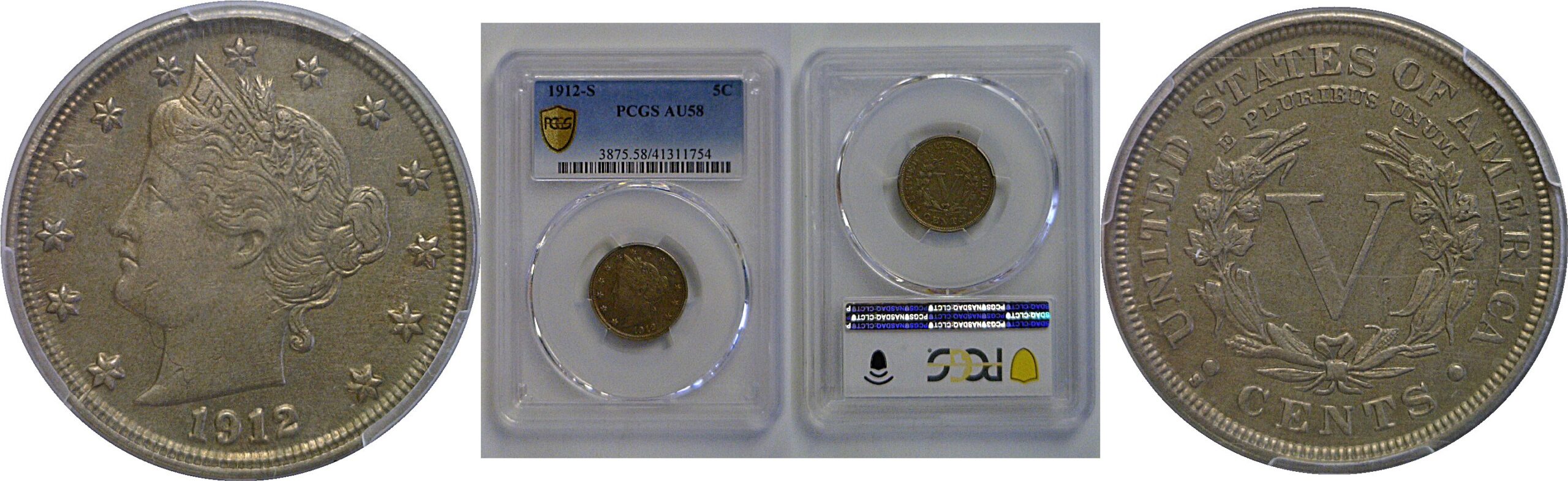 1912-S Liberty Nickel   PCGS AU-58