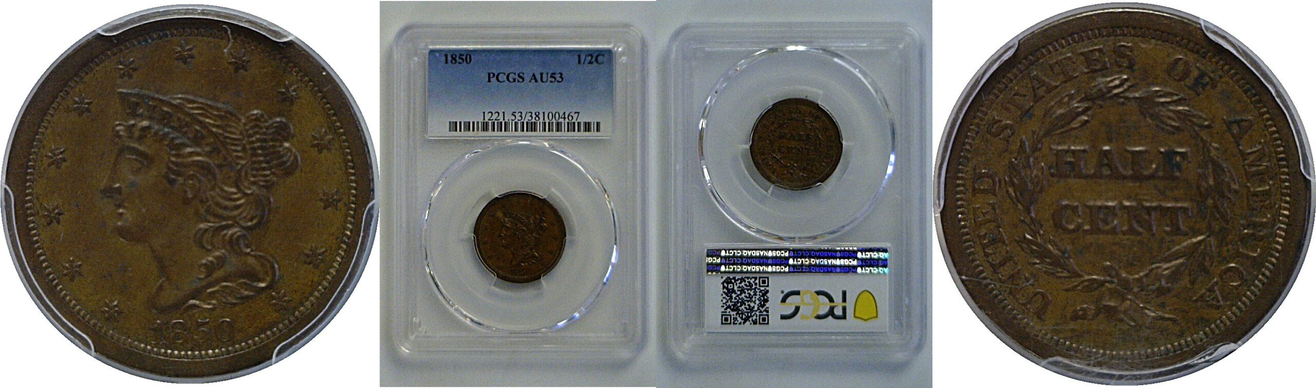 1850 Half Cent   PCGS AU-53