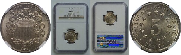1872  Shield Nickel   NGC MS-65