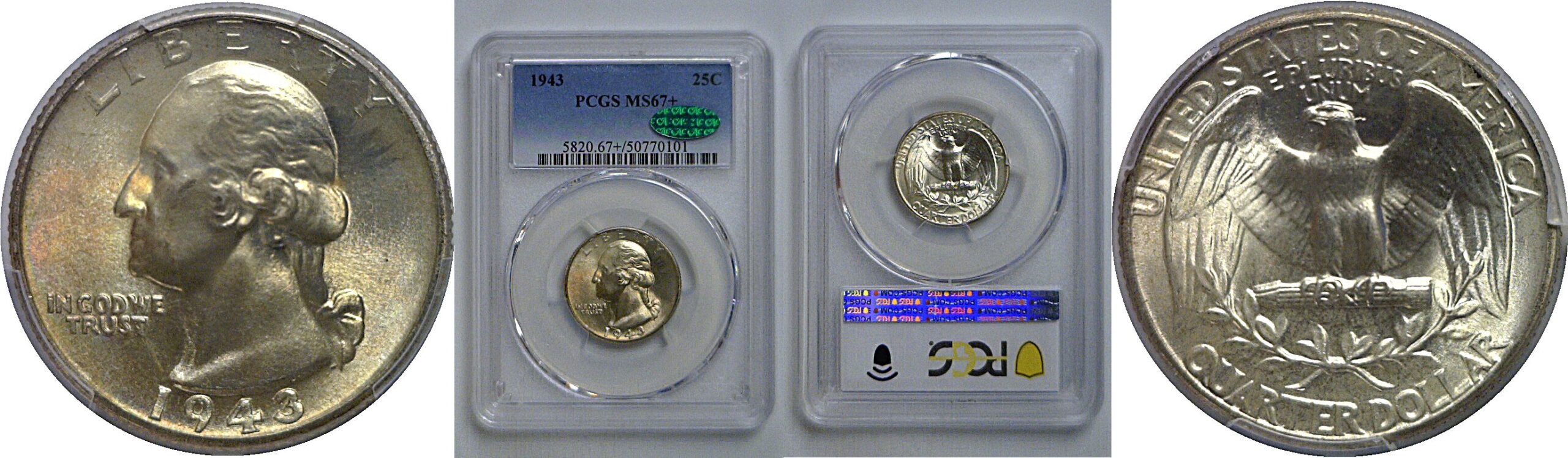 1943 Washington Quarter   PCGS MS-67+  CAC