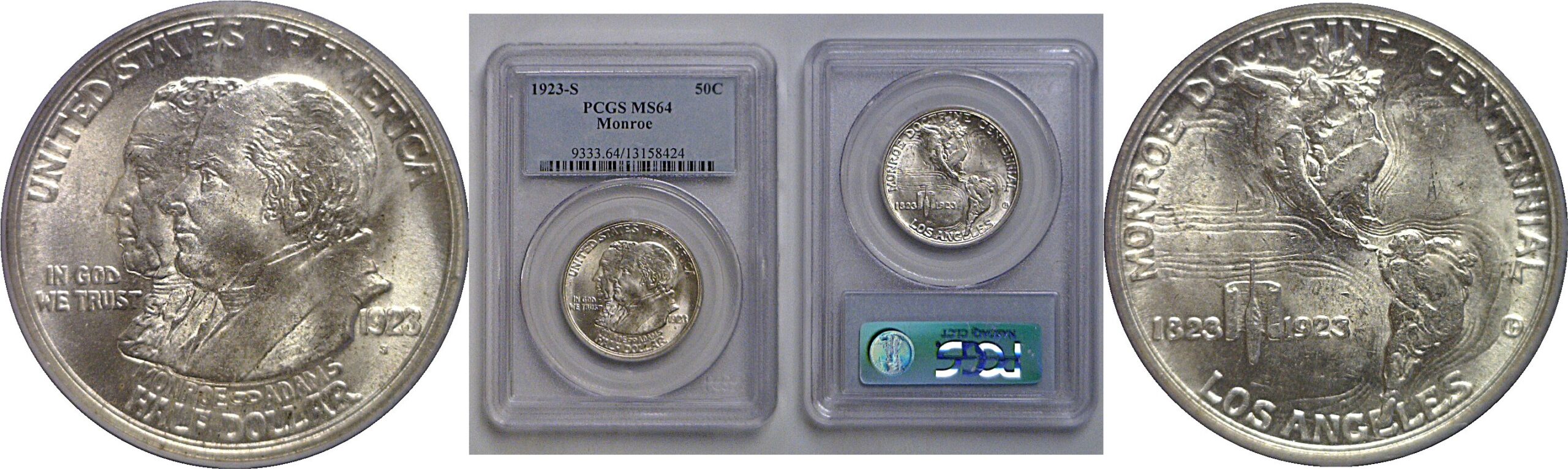 1923-S Monroe Commemorative Half Dollar   PCGS MS-64