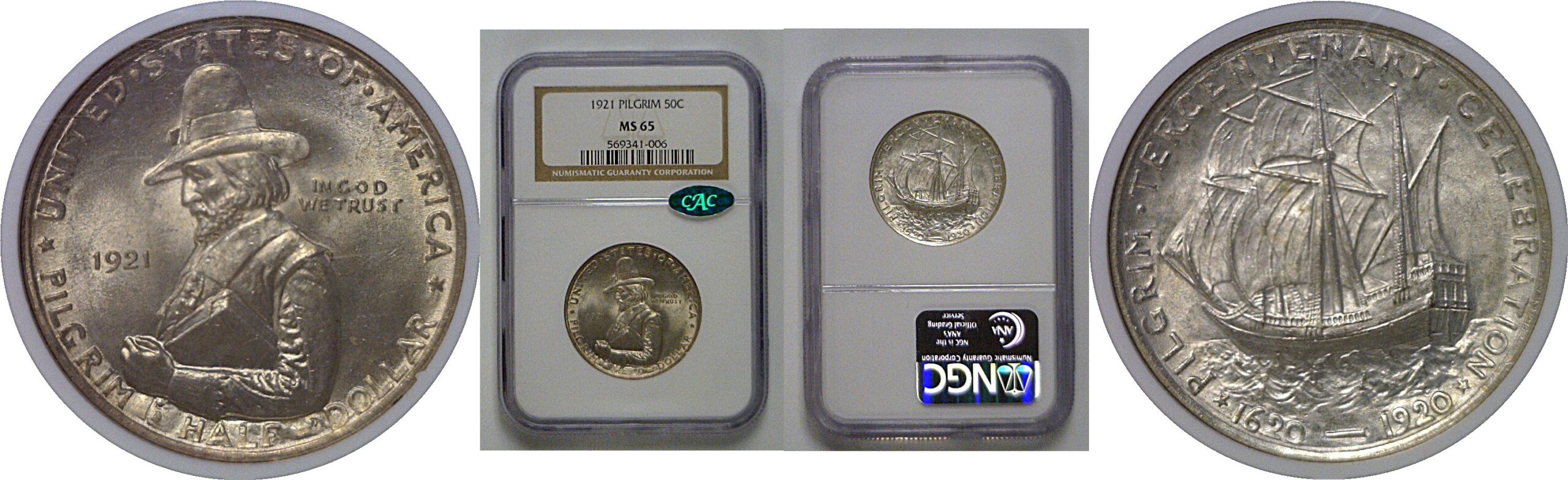 1921 Pilgrim Commemorative Half Dollar  NGC MS-65 CAC