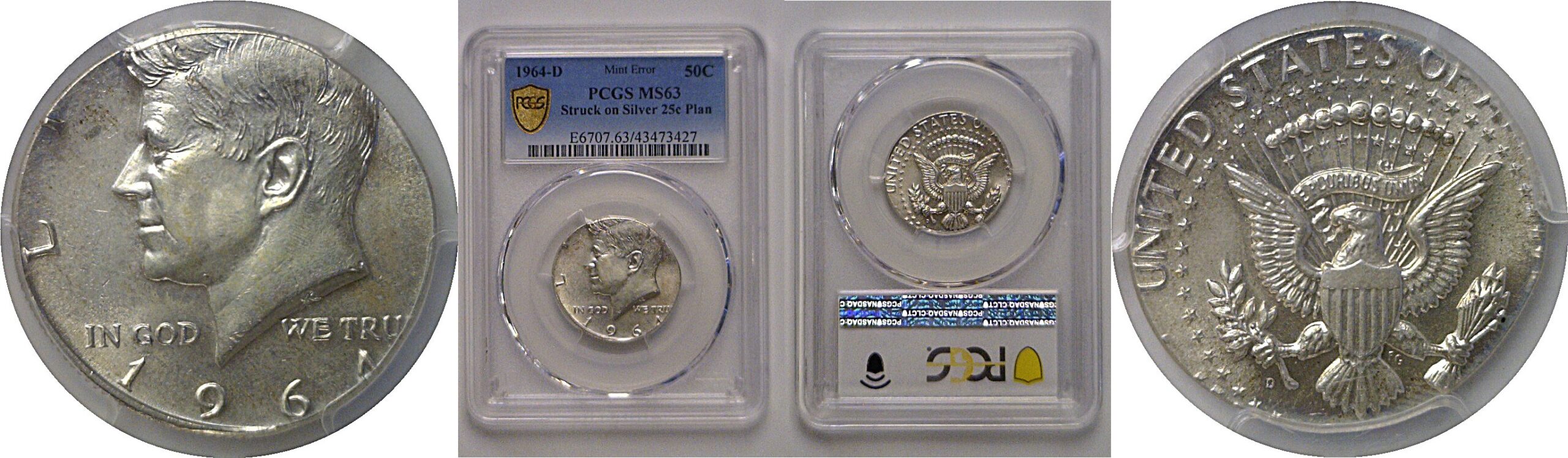 1964-D Kennedy Half Dollar  Wrong Planchet   PCGS MS-63