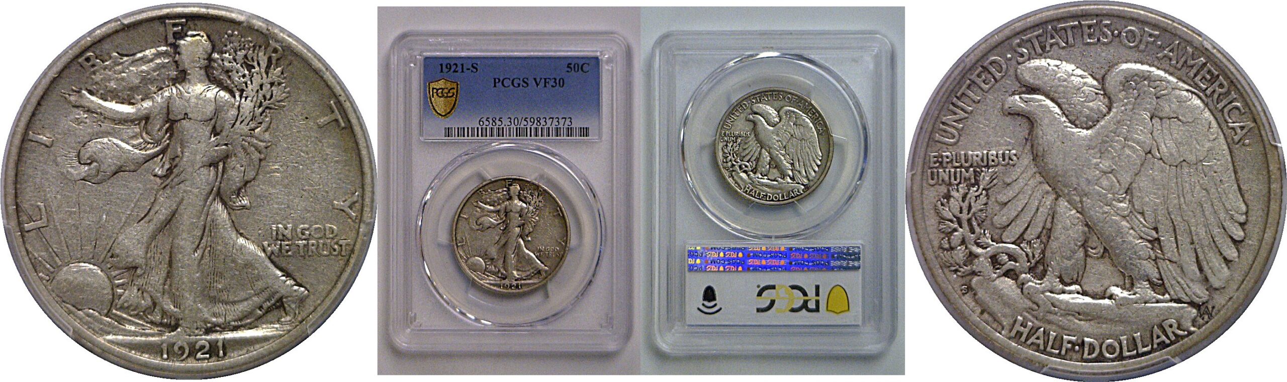 1921-S Walking Liberty Half Dollar   PCGS VF-30