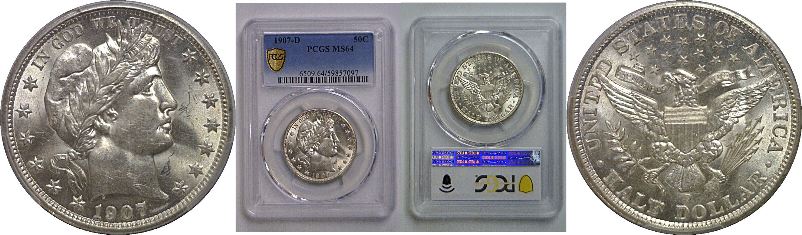 1907-D Barber Half Dollar   PCGS MS-64