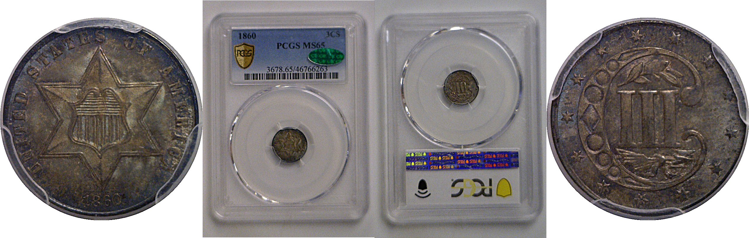 1860 Silver Three Cent   PCGS MS-65  CAC