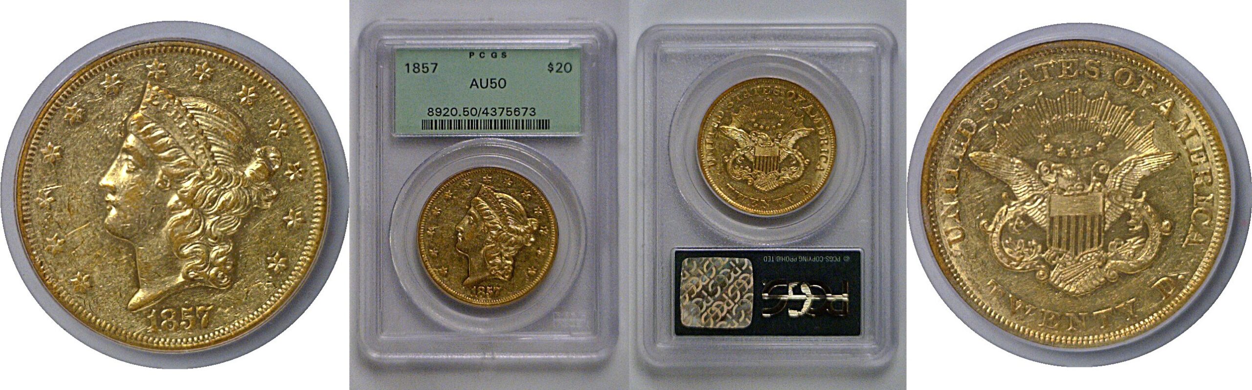 1857 $20 St. Gaudens    PCGS AU-50
