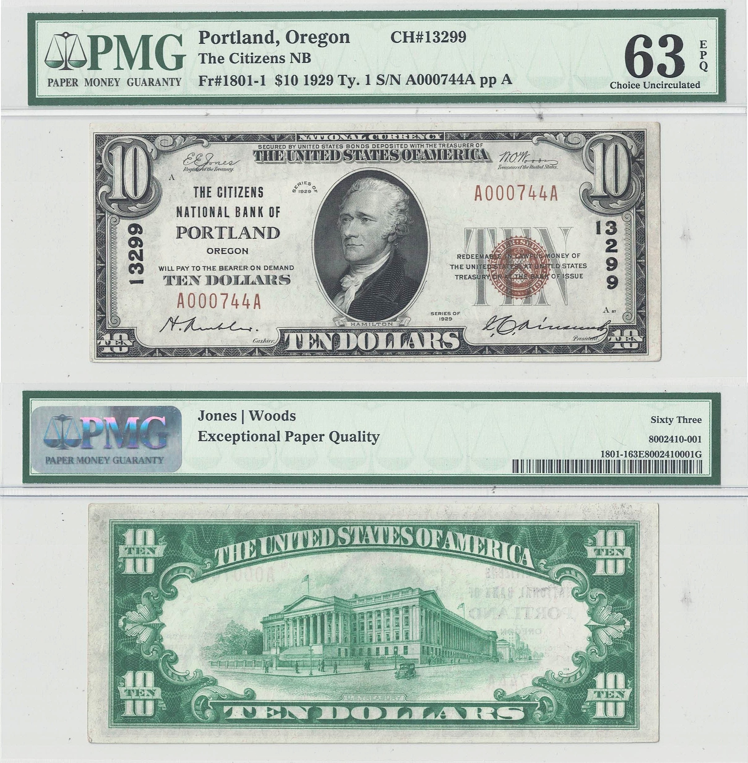 1929 $10 Portland, Oregon Charter 13299 PMG Choice CU-63 EPQ