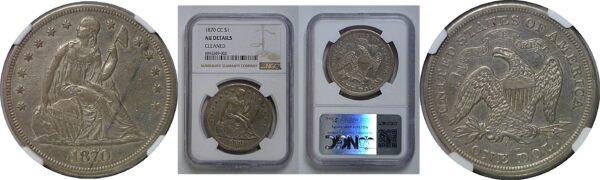 1870-CC Seated Liberty Dollar   NGC AU DETAILS   Cleaned