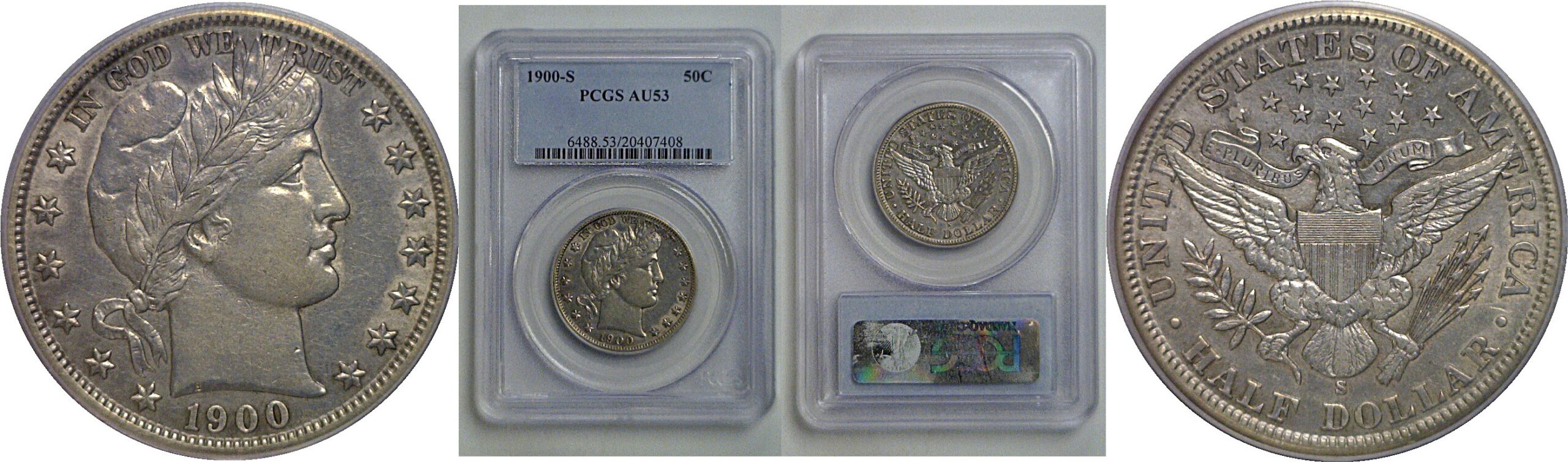 1900-S Barber Half Dollar   PCGS AU-53