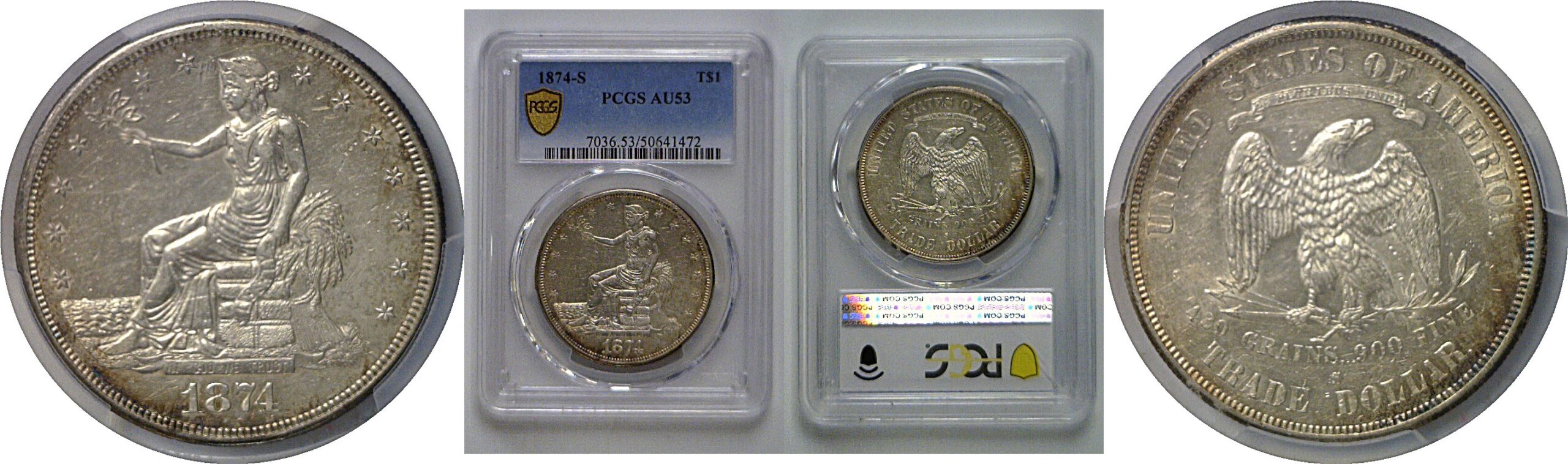 1874-S Trade Dollar  -  PCGS AU-53