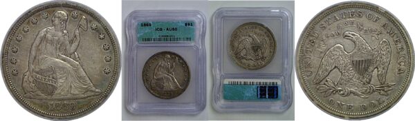 1869 Seated Liberty Dollar   ICG AU-50