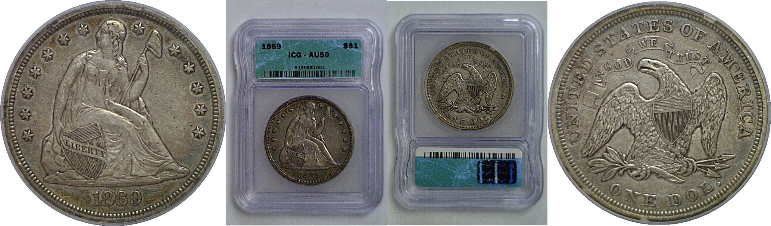1869 Seated Liberty Dollar   ICG AU-50