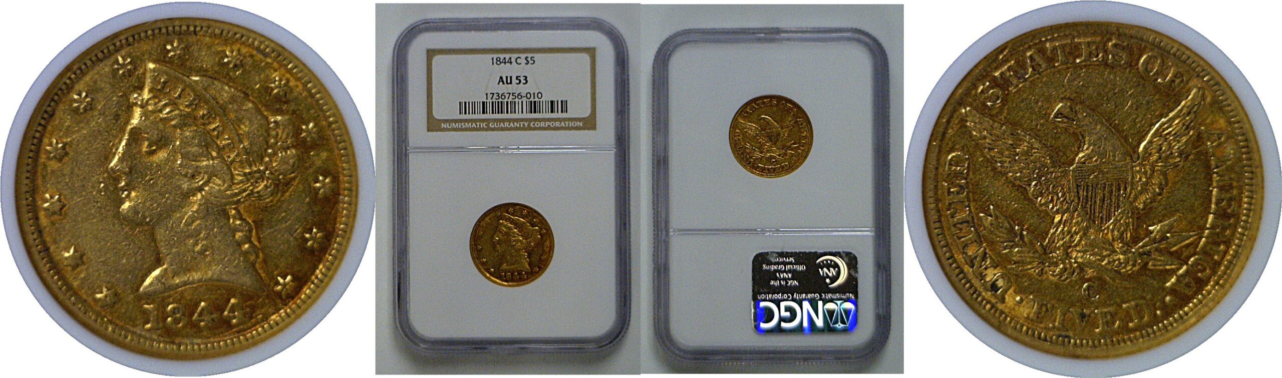 1844-C $5 Liberty    NGC AU-53