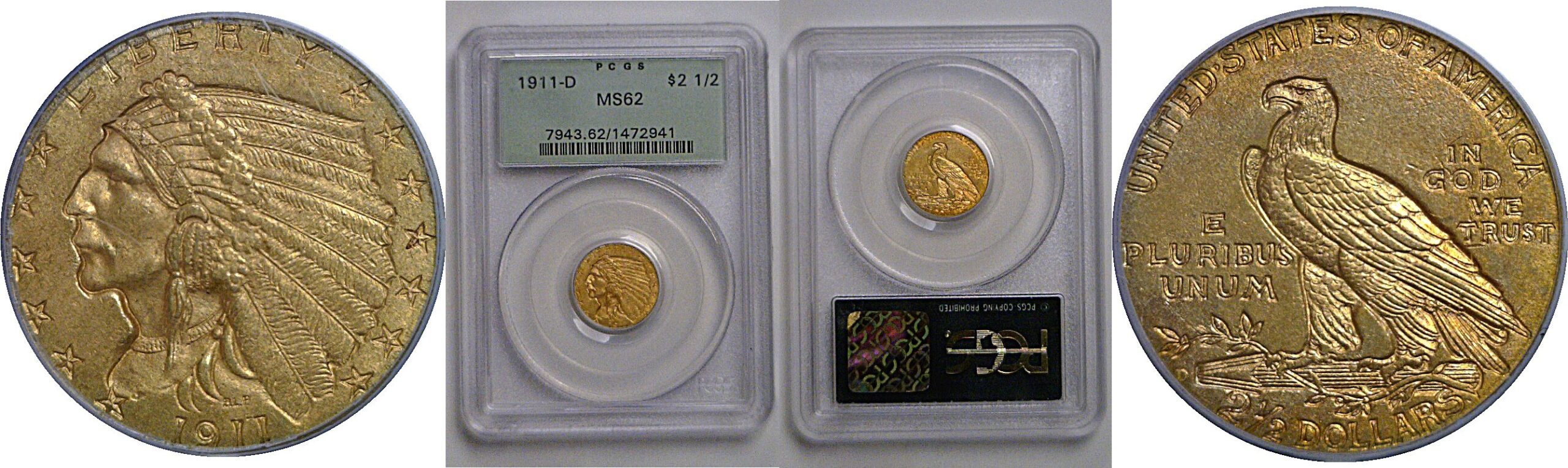 1911-D $2 1/2 Indian   PCGS MS-62