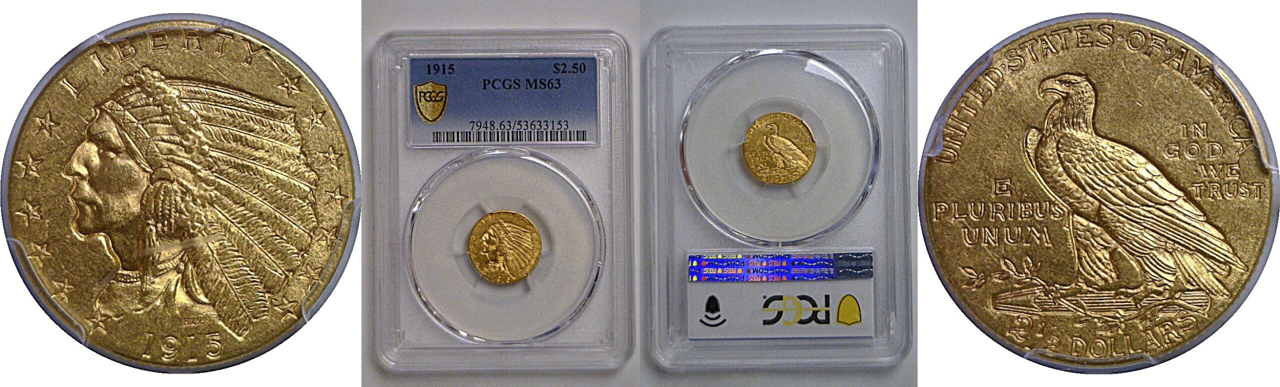 1915 $2 1/2 Indian   PCGS MS-63