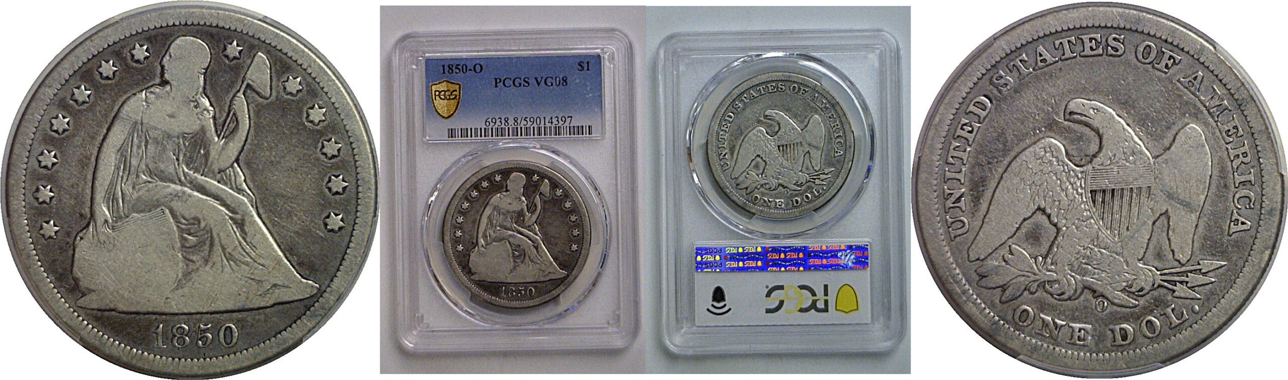 1850-O Seated Liberty Dollar   PCGS VG-8