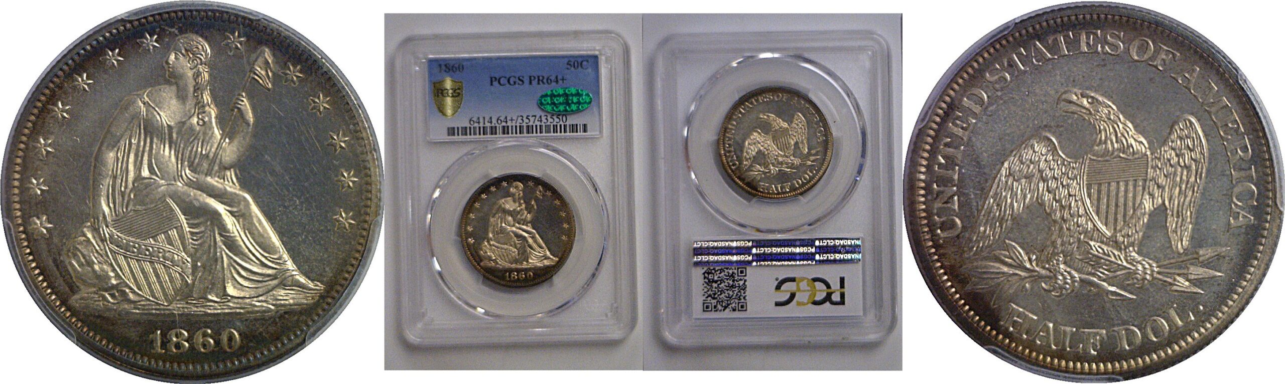 1860 Seated Liberty Half Dollar    PCGS PR-64+ CAC
